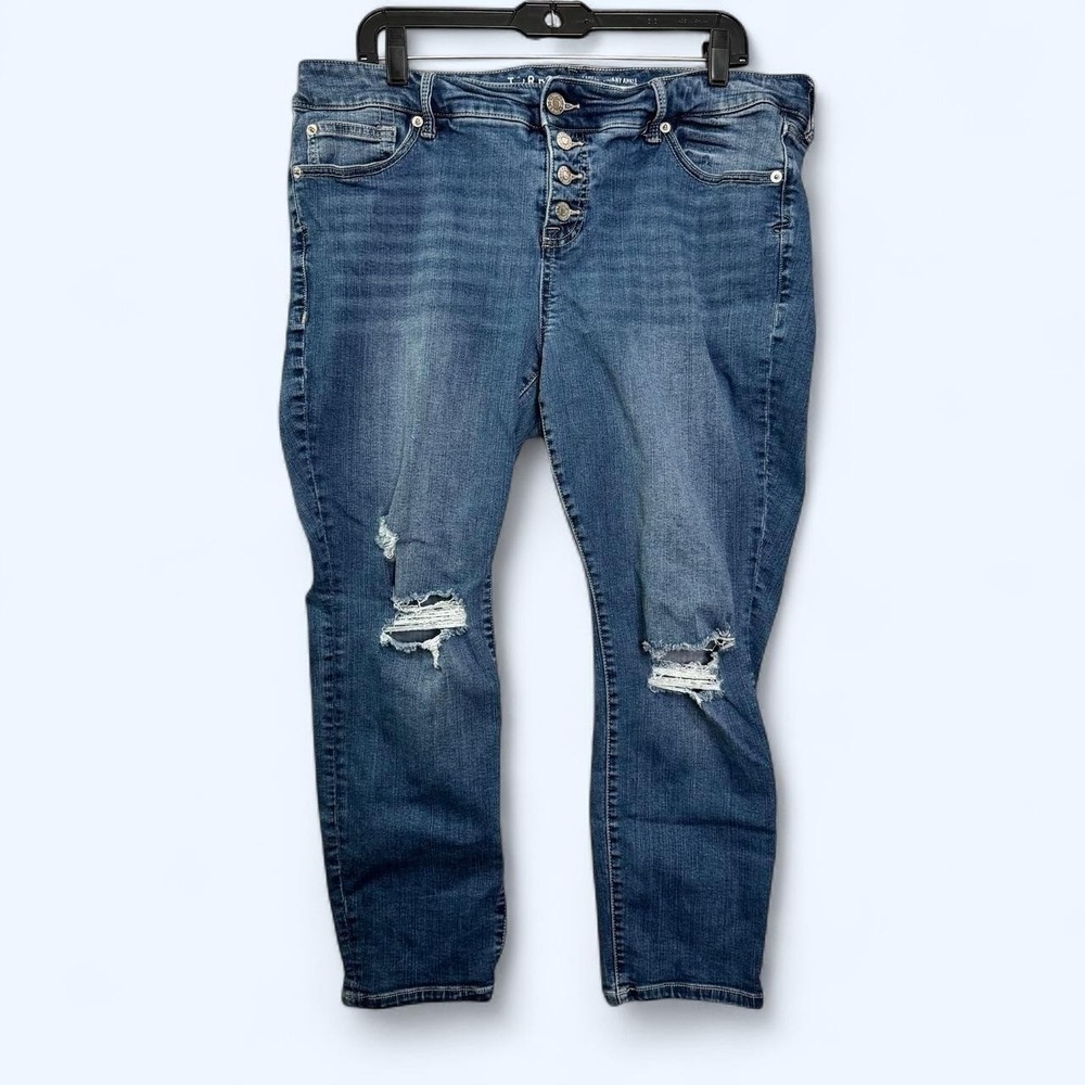 Torrid Skinny Ankle Stretch Jeans 18 Distressed Button Fly Thrashed Denim Plus